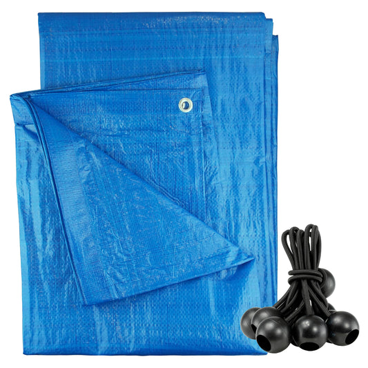 Blue S-Grade Tarpaulin with 10 x 6" Bungee Balls (Black)