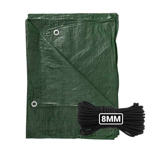 Green S-Grade Tarpaulin with 10 Metres of 8mm Bungee Rope