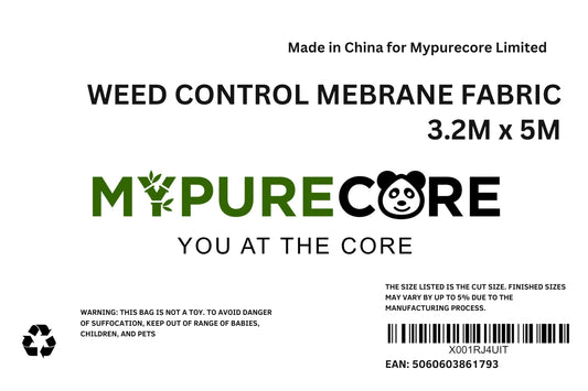 X001RJ4UIT x15,	MYPURECORE Heavy Duty Weed Control Membrane Fabric - Ground Cover for Landscaping, Driveways, Patios, Flower Beds - Ideal for Garden, Artificial Grass, Gravel Underlay, Planters (3.2m x 5m)