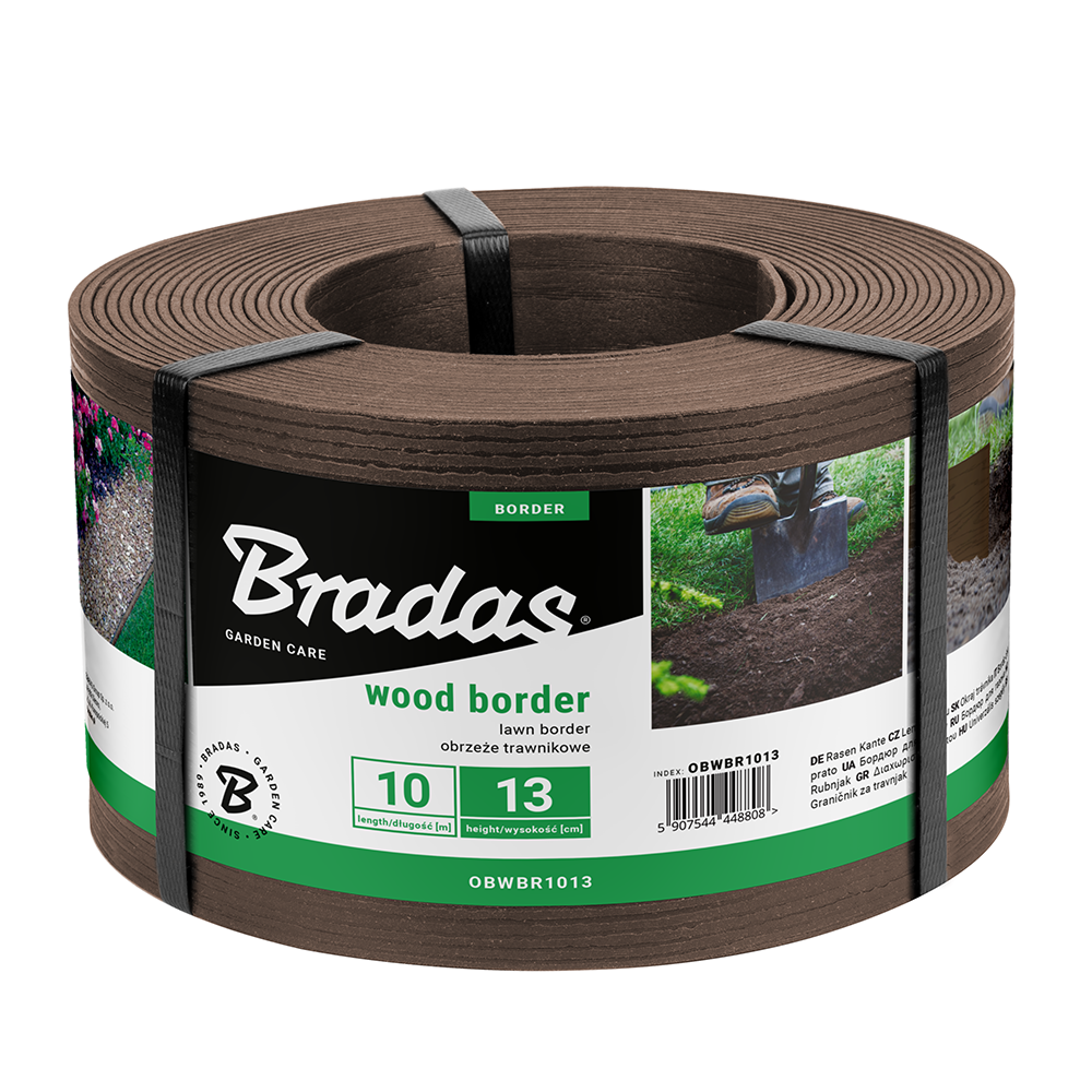 Lawn Edging Heavy Duty Wood Effect 130mm High, 2.8mm Thick, 10 Metre Roll