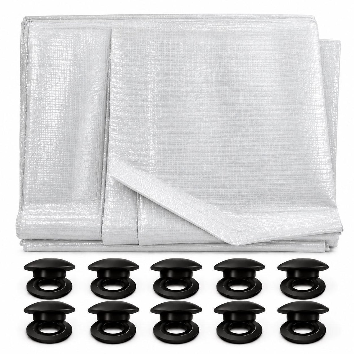 Tarpaulin 90GSM White with 10 x Clip-On Eyelets Black