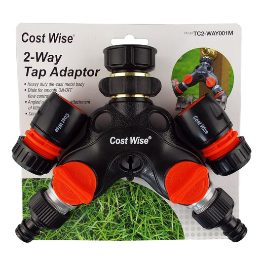 2-Way Tap Connector Snap-On Outlet Metal Black/Orange + 2 x Hose Connectors