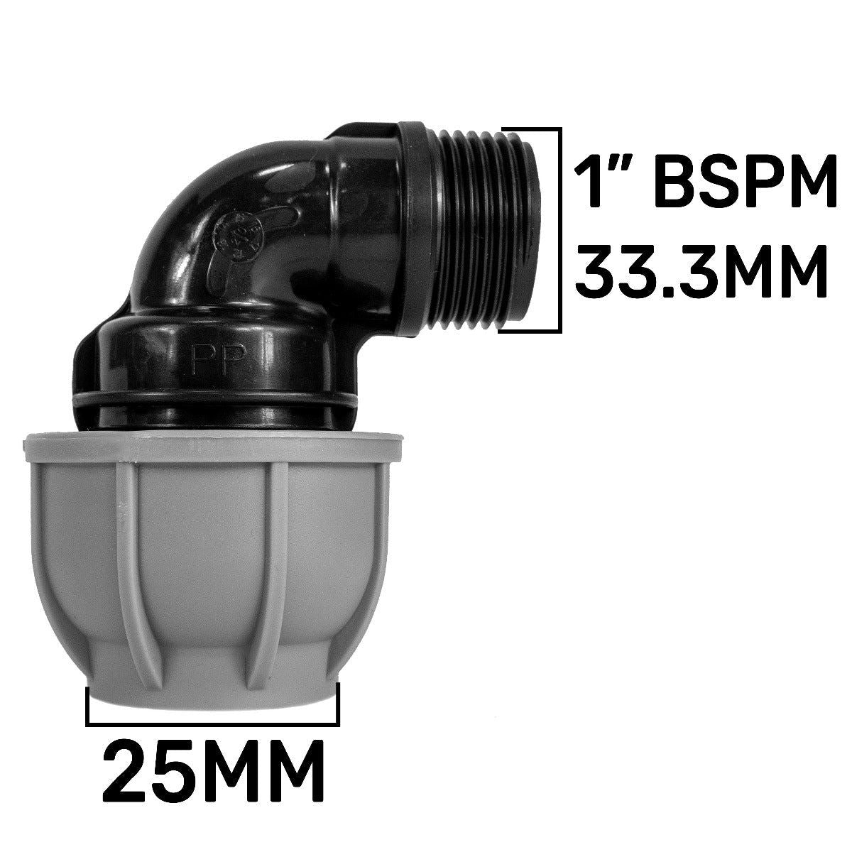 Swivel IBC Extender + Valve + MDPE Elbow 25mm