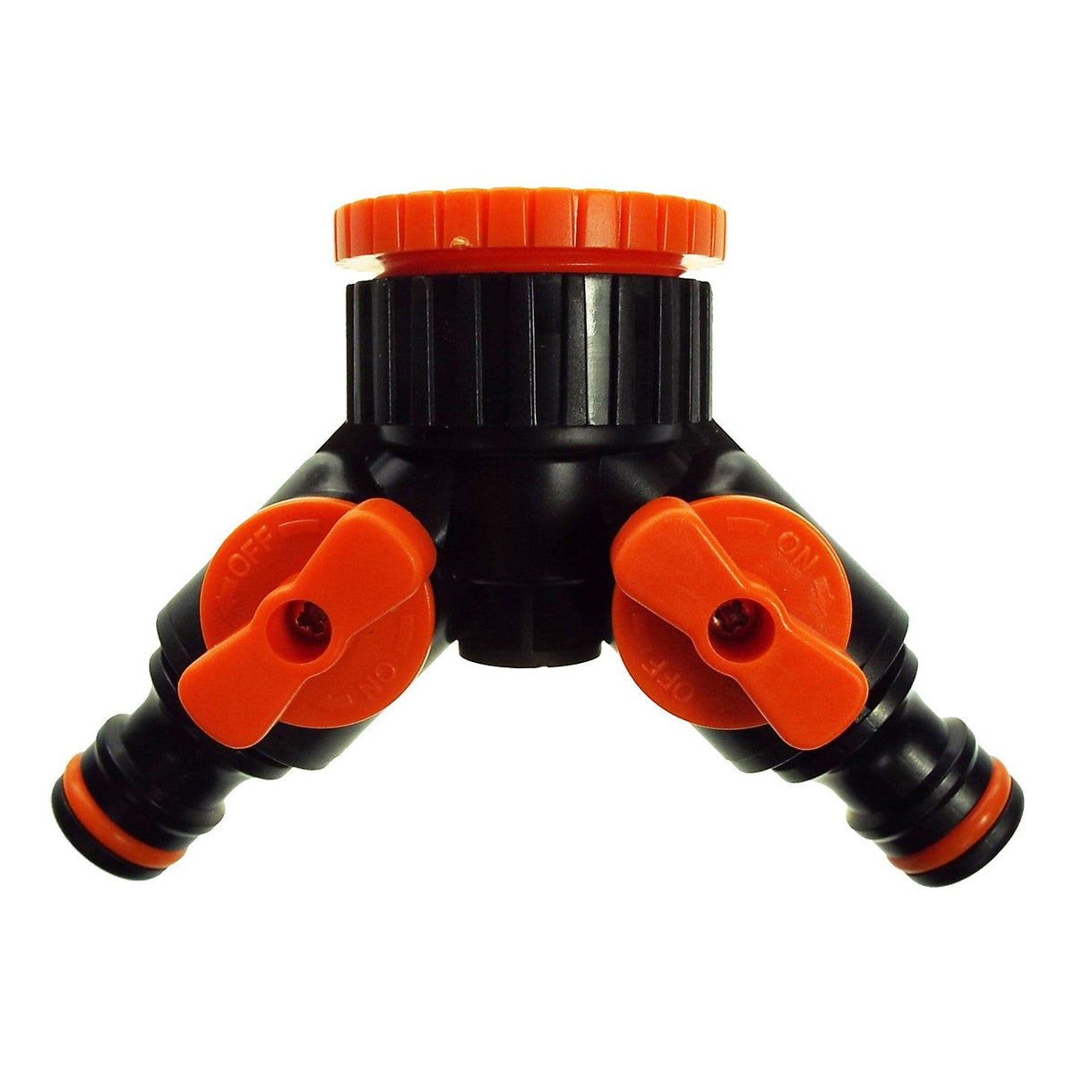 2-Way Tap Splitter Connector with 3 x Quick Connect Outlets (Black/Orange)
