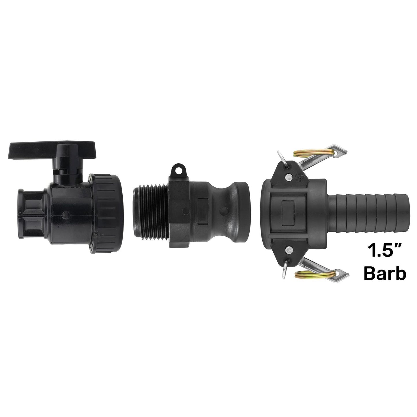 Full Flow Ball Valve 2" BSPF with Camlock 2" Type F and Type C 2" - 1.5" Barb