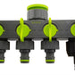 4-Way Valved Splitter Lime with Three Quick Connect and One 4mm Barb Micro Outlet