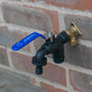 15mm Brass Wall Flange Kit with Garden Lever Double Tap Black/Blue and PTFE Tape Kit