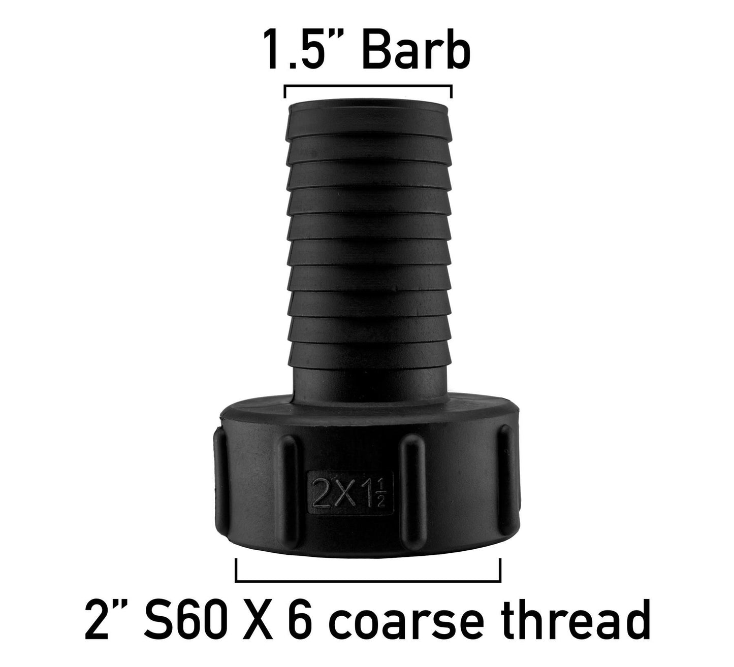 IBC 2" S60X6 Thread Valve with S60X6 to 1.5" Hose Tail