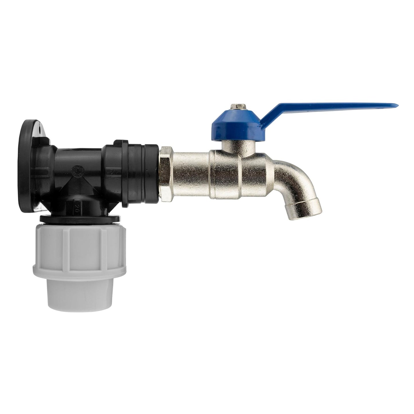 MDPE Wall Flange 25mm + 3/4” Blue Standard Lever Tap