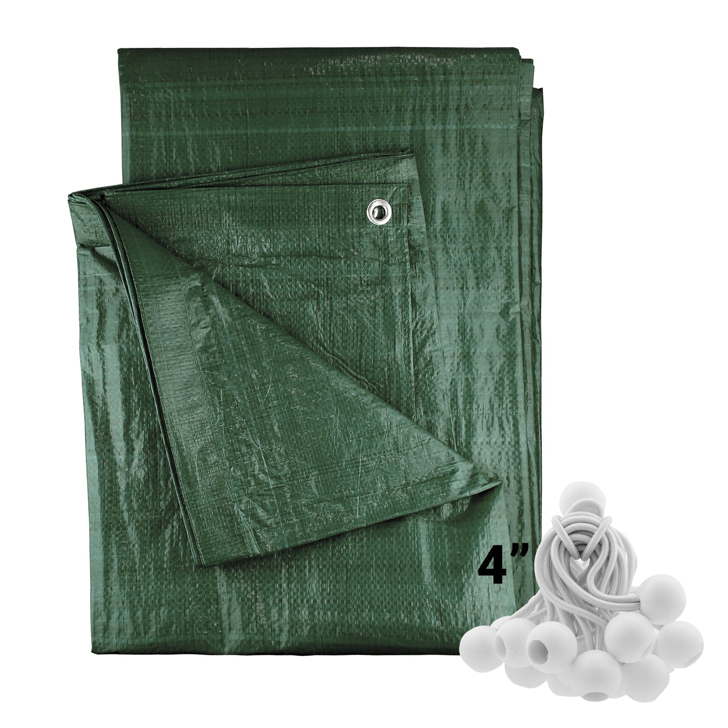 Green M-Grade Tarpaulin with 20 x 4" Bungee Balls (White)