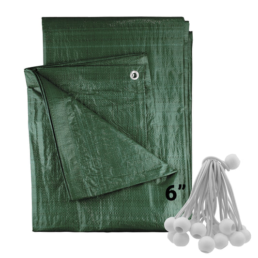 Green M-Grade Tarpaulin with 20 x 6" Bungee Balls (White)