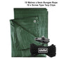 Green M-Grade Tarpaulin with 10m of 6mm Bungee Rope and 10 x Screw Type Tarp Clips