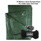 Green M-Grade Tarpaulin with 10m of 6mm Bungee Rope and 10 x Slide Type Tarp Clips