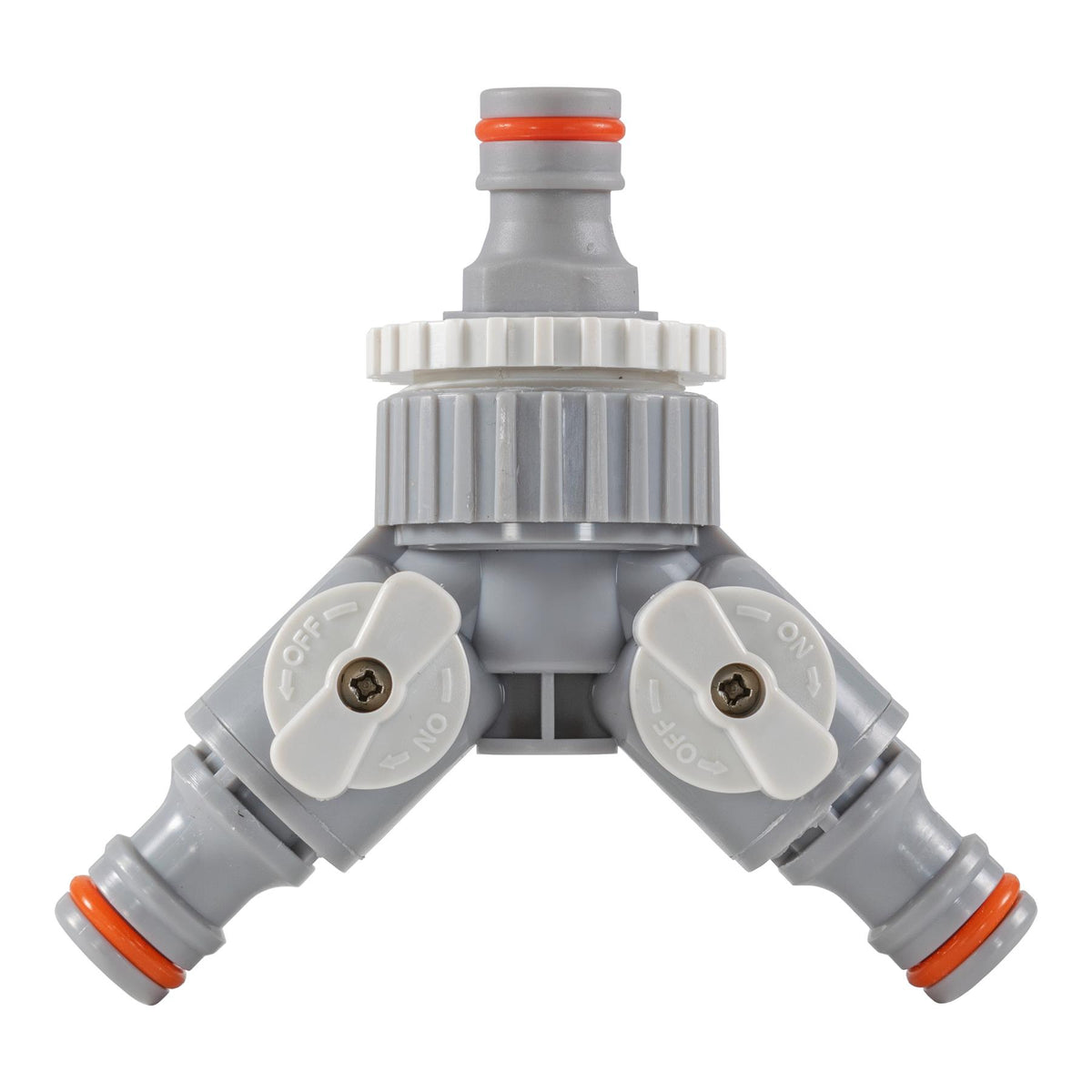 2-Way Tap Splitter Connector with 3 x Quick Connect Outlets (Grey/White)