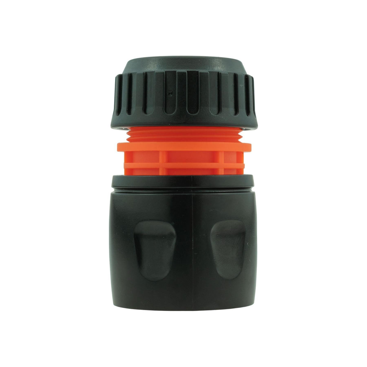 2-Way Tap Connector Snap-On Outlet Metal Black/Orange + 2 x Hose Connectors