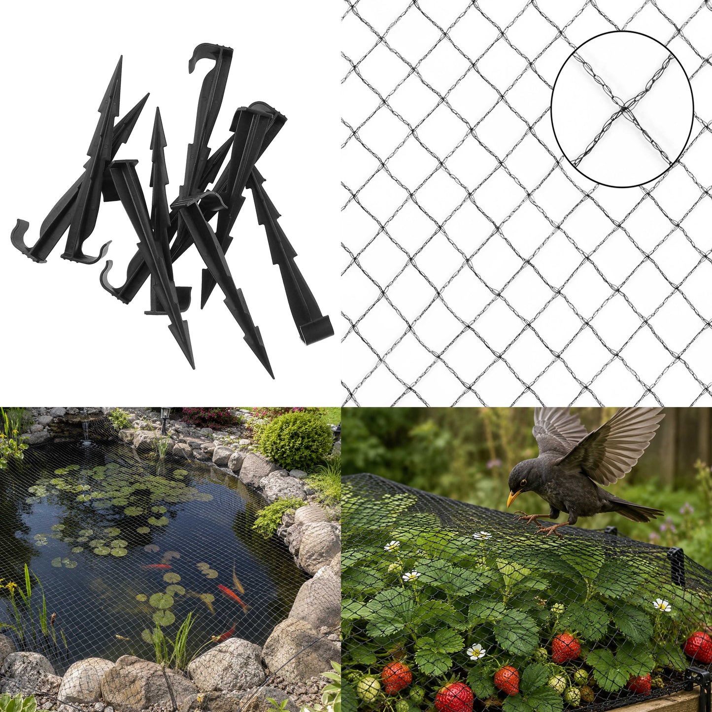 Bird Protection Netting 15mm Diamond Mesh with Ground Stake Pegs