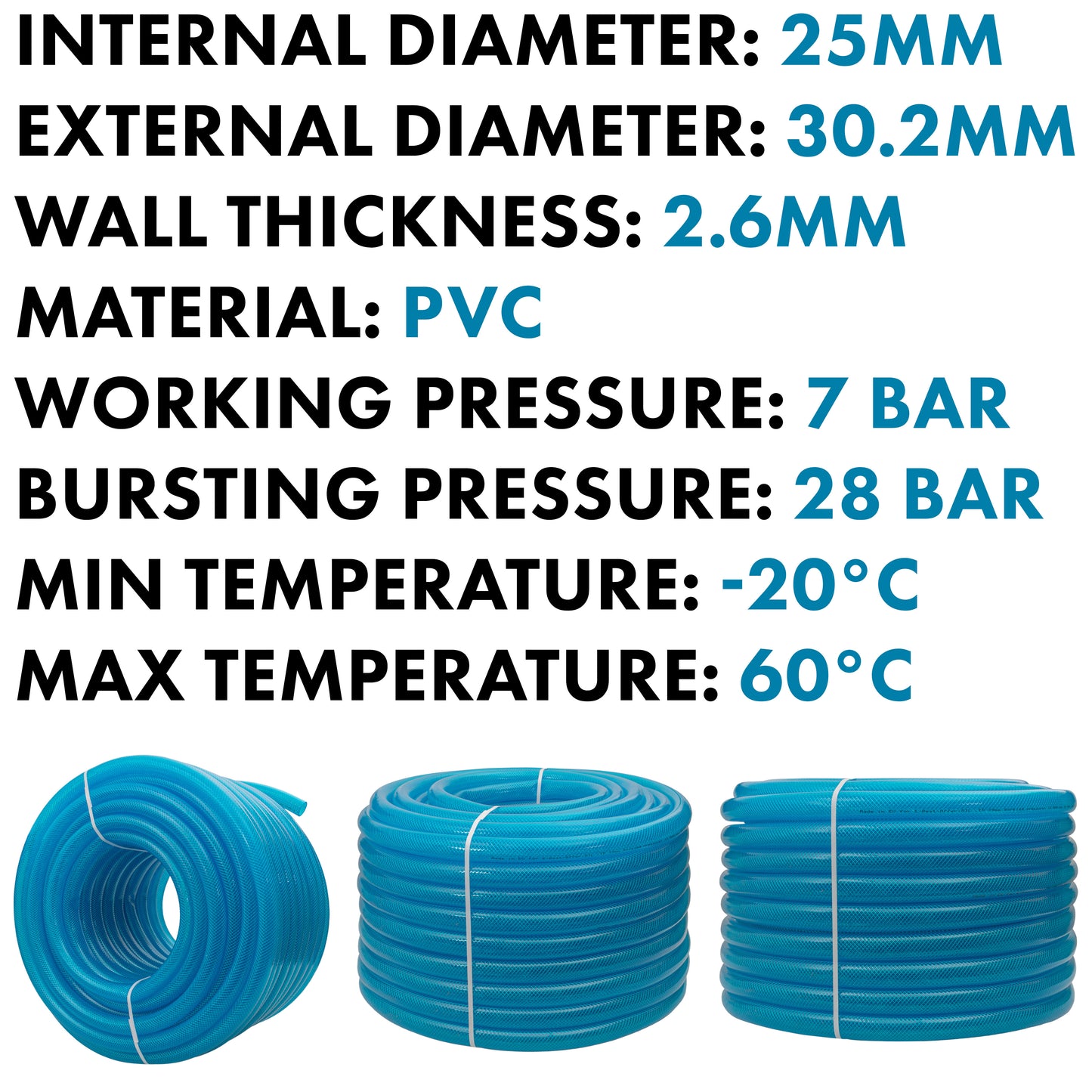Braided Fuel Hose Blue Transparent PVC 25mm*2.6mm