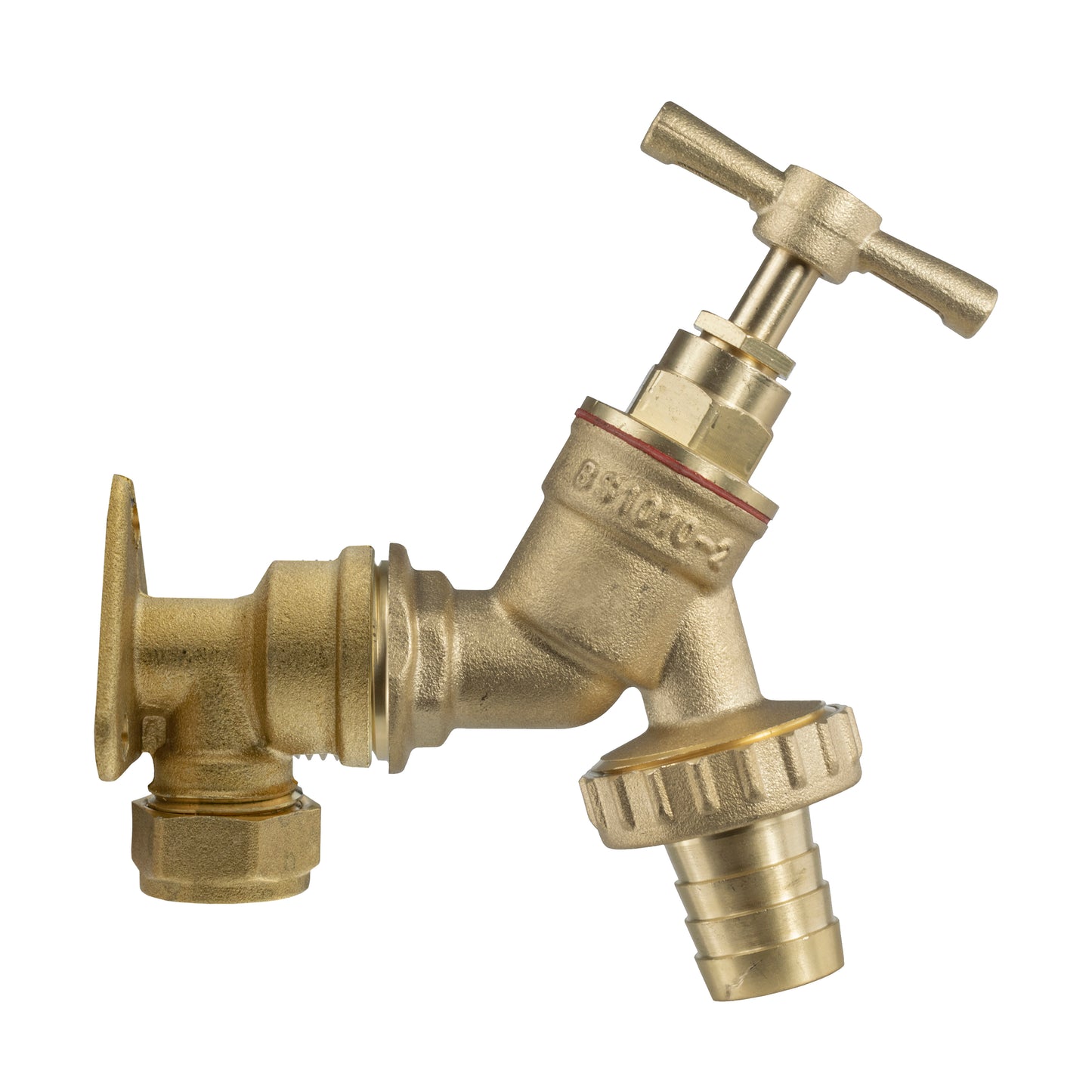 15mm Brass Wall Flange Kit with Brass Barbed Tap