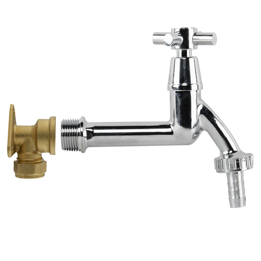 15mm Brass Wall Flange Kit with Extended Brass Chrome Tap ½” Barb
