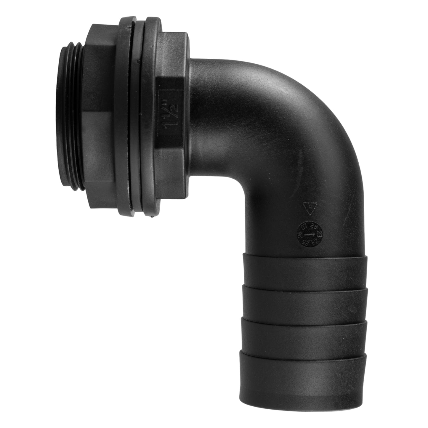 Tank Connector 90 Degree with Washer & Nut 1/2"BSPM - 1/2" Barb