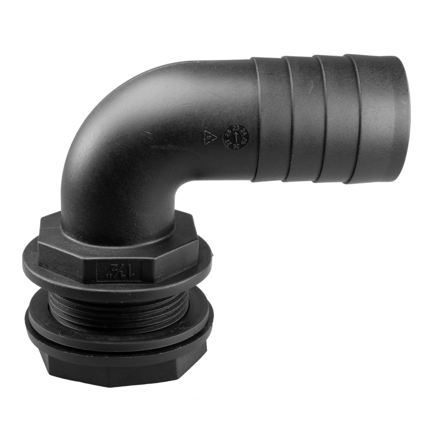 Tank Connector 90 Degree with Washer & Nut 1/2"BSPM - 1/2" Barb