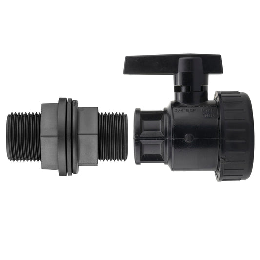 ¾” BSP Water Butt Fitting with ¾” BSPF Full Flow PP Valve