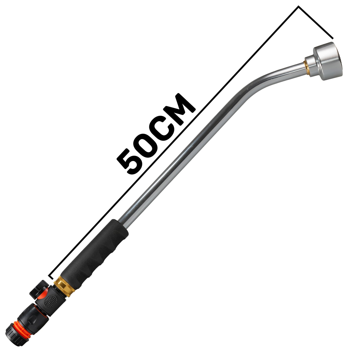 50cm Garden Watering Lance with Quick Connect Valve (Black) and Hose Connector