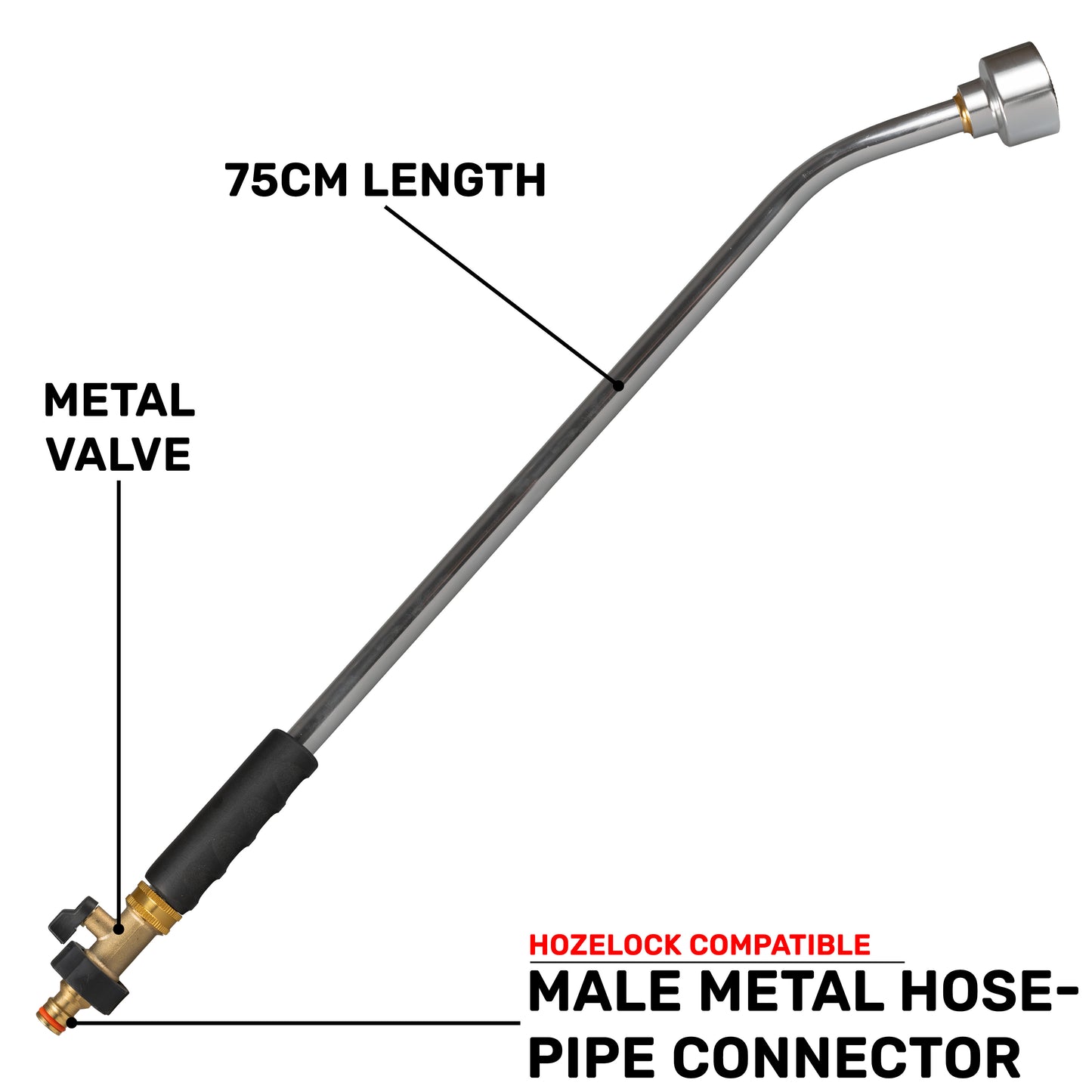 75cm Garden Watering Lance with Brass Valve and Quick Connect Male