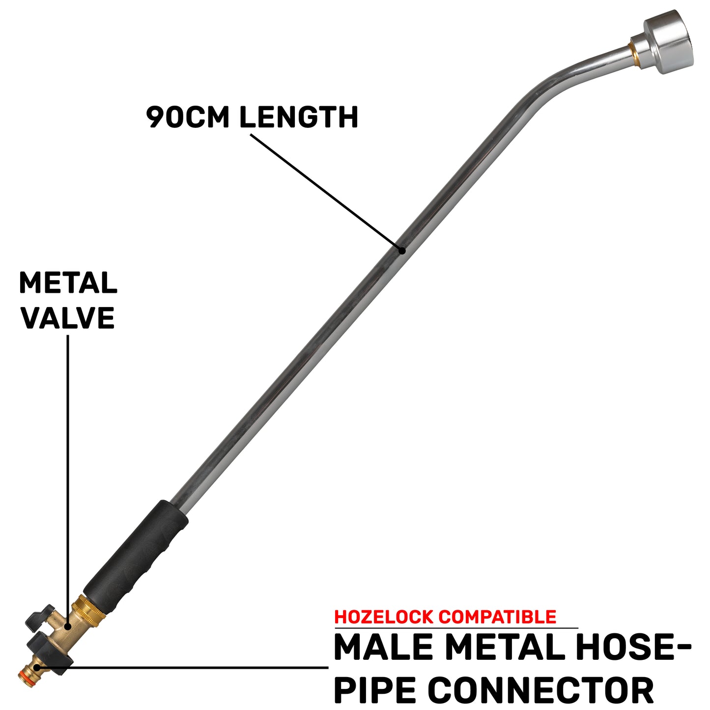 90cm Garden Watering Lance with Brass Valve and Quick Connect Male