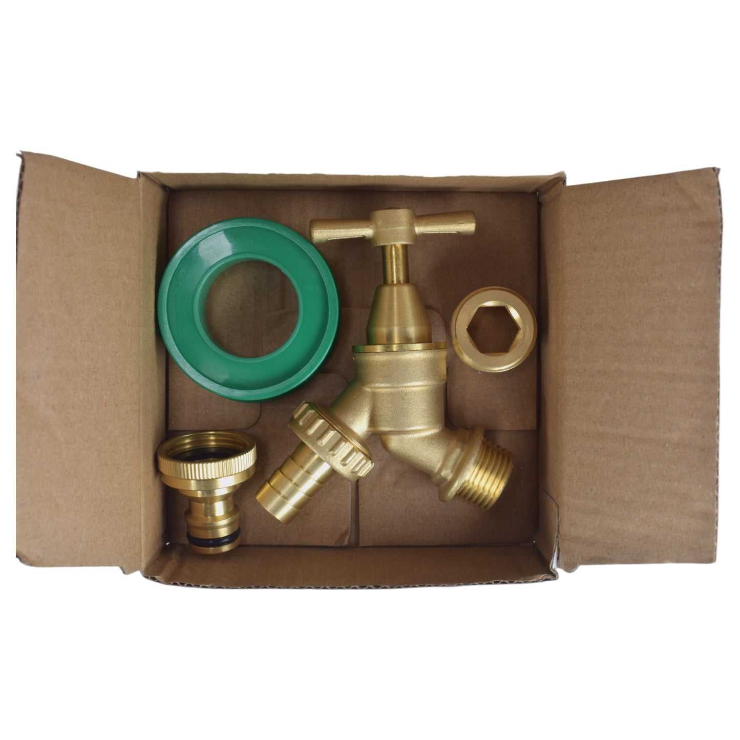 Brass Bib Tap Kit with Barb/Quick Connect Outlet, ½” and ¾” BSP Thread Inlet