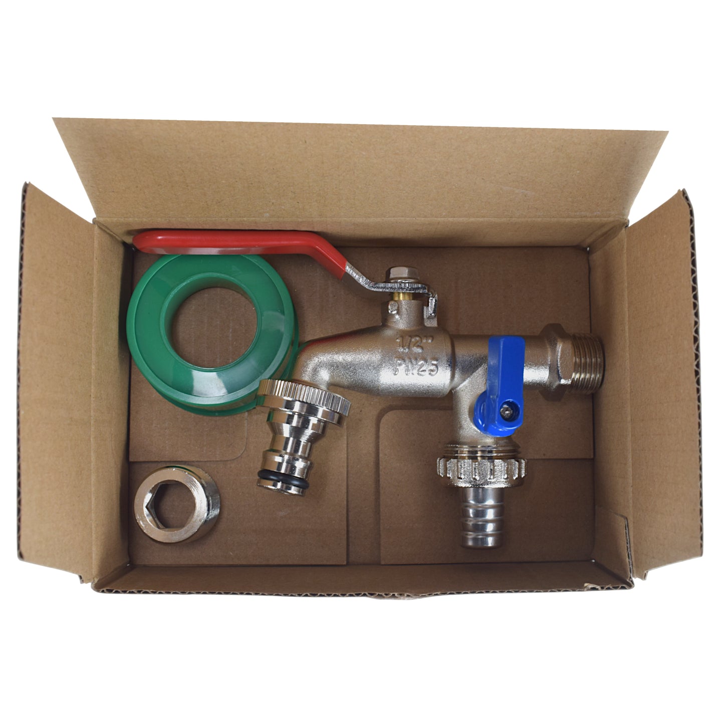 Double Lever Tap Kit with Barb/Quick Connect Outlet, ½” and ¾” BSP Thread Inlet
