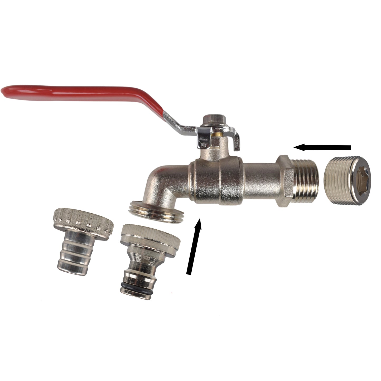 Lever Tap Kit with Barb/Quick Connect Outlet, ½” and ¾” BSP Thread Inlet