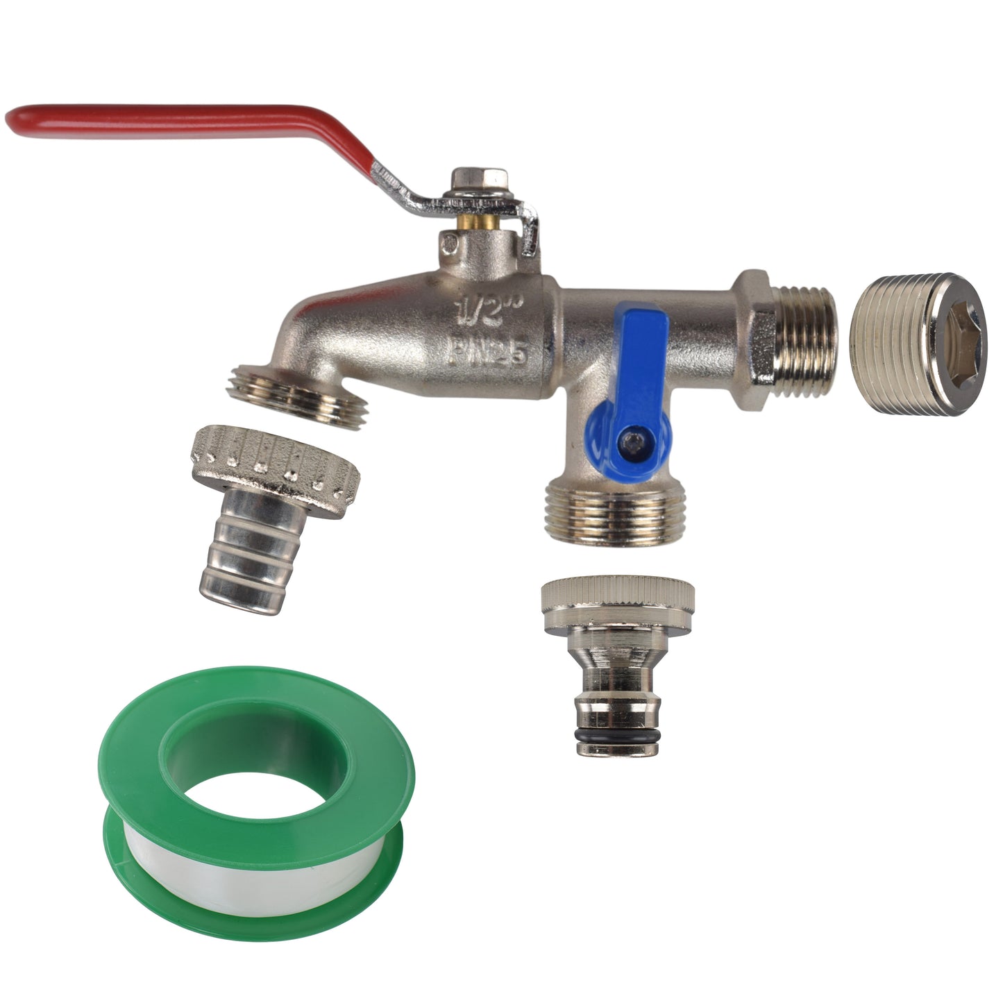Double Lever Tap Kit with Barb/Quick Connect Outlet, ½” and ¾” BSP Thread Inlet