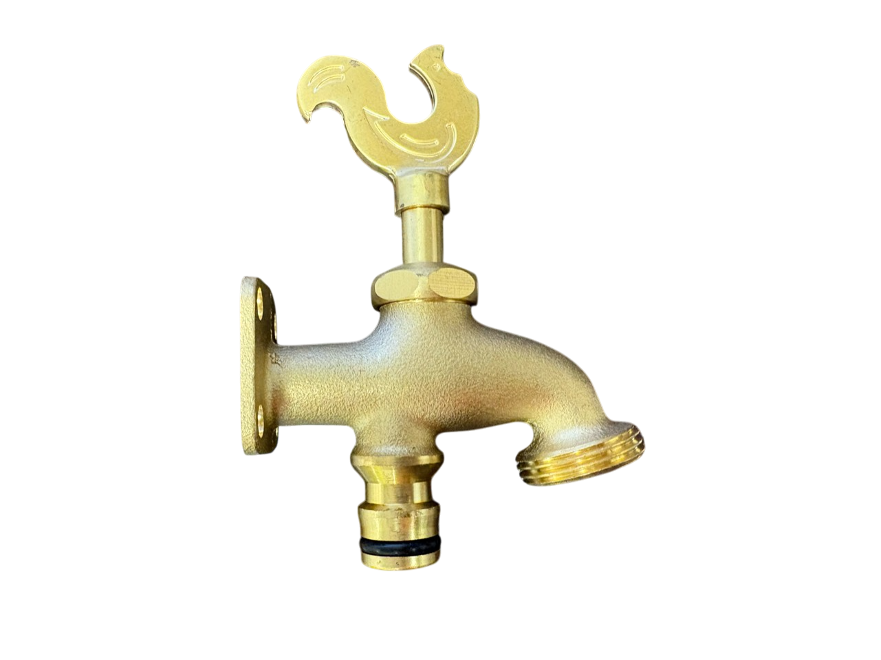 Brass Bib Tap with Quick Connect Inlet, ¾” BSP Thread Outlet, Rooster Design