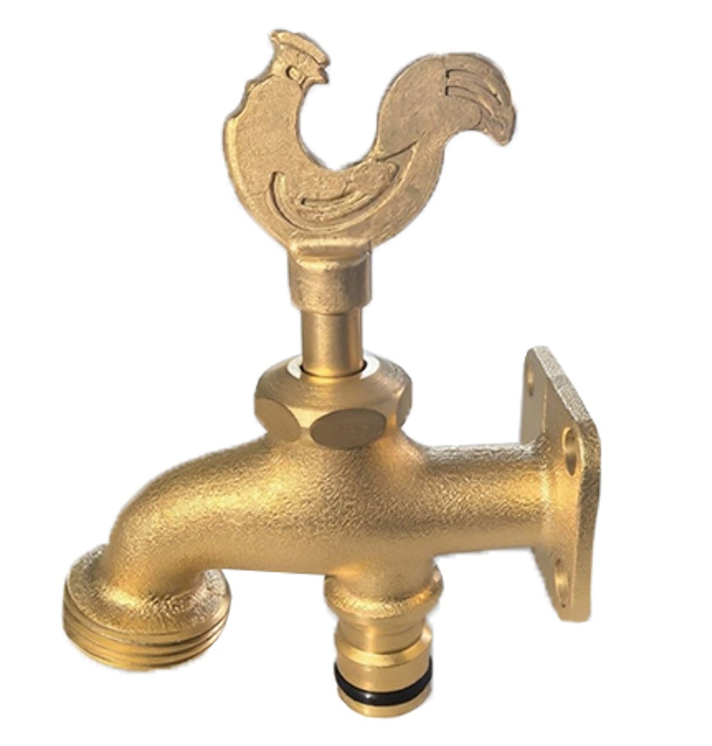 Brass Bib Tap with Quick Connect Inlet, ¾” BSP Thread Outlet, Rooster Design