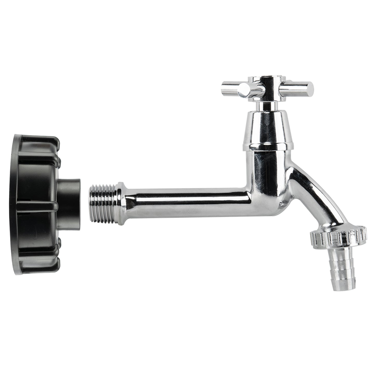 IBC 2” S60X6 – 1/2” BSP Cap with Extended Brass Chrome Tap ½” Barb