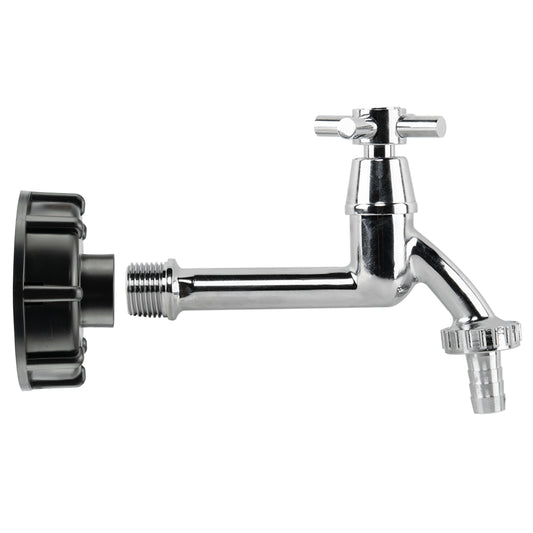 IBC 2” S60X6 – 1/2” BSP Cap with Extended Brass Chrome Tap ½” Barb