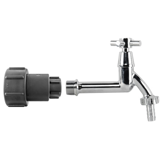 IBC 2” S60X6 – ½” BSP Extender Adaptor with Extended Brass Chrome Tap ½” Barb