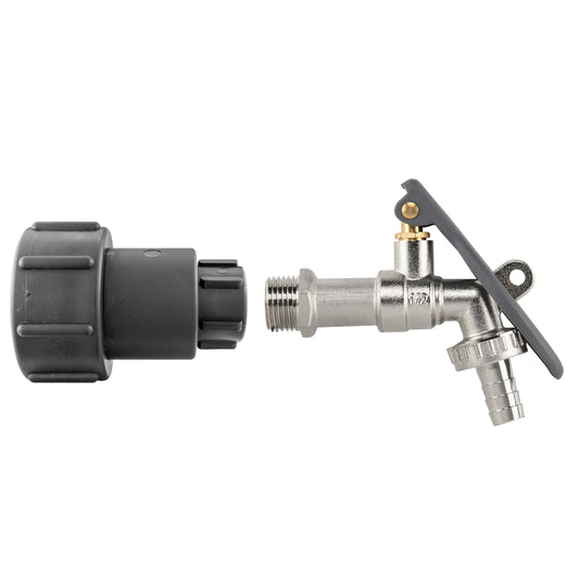 IBC 2” S60X6 – ½” BSP Extender Adaptor with Lever Tap Hose Barb and Lever Lock