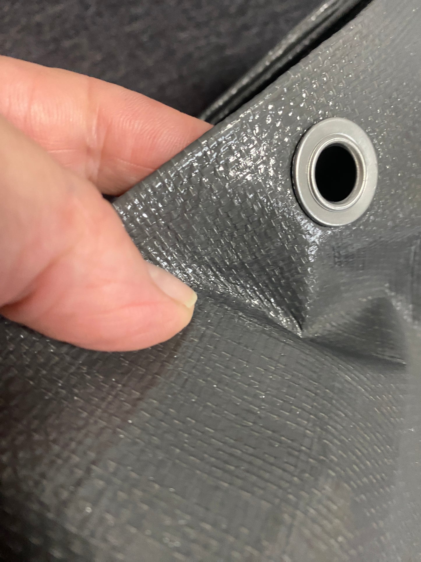 Grey L-Grade Tarpaulin with 10 x 6" Bungee Balls (Black) and 10 x Screw Type Tarp Clips