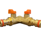 3 Way Male Snap-On Connector Brass + Valves