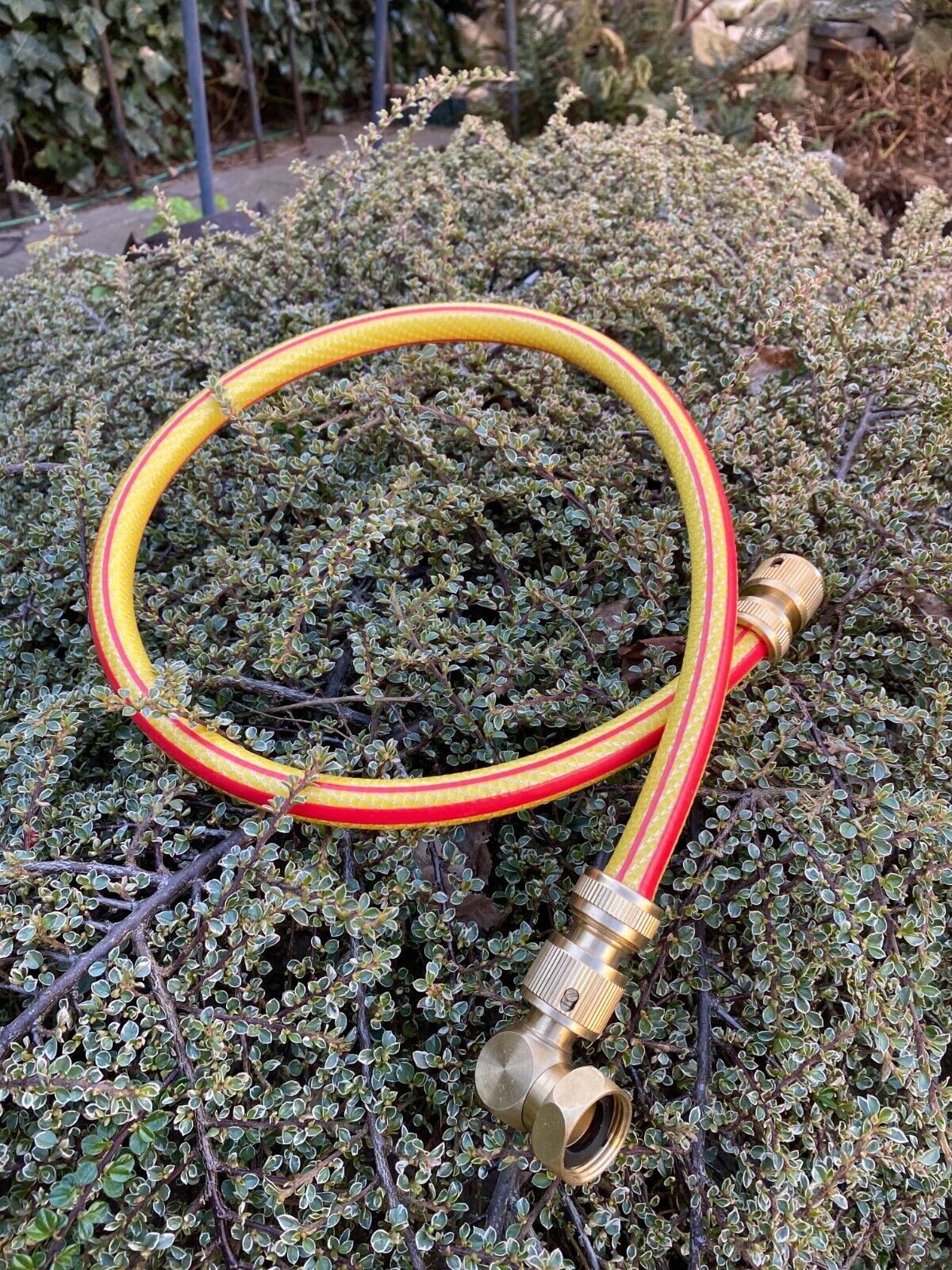 Premium Garden Hose Yellow Set with Brass Quick Connect and 90 Degree Angle Fitting
