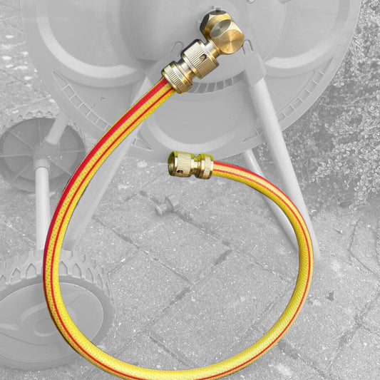 Premium Garden Hose Yellow Set with Brass Quick Connect and 90 Degree Angle Fitting