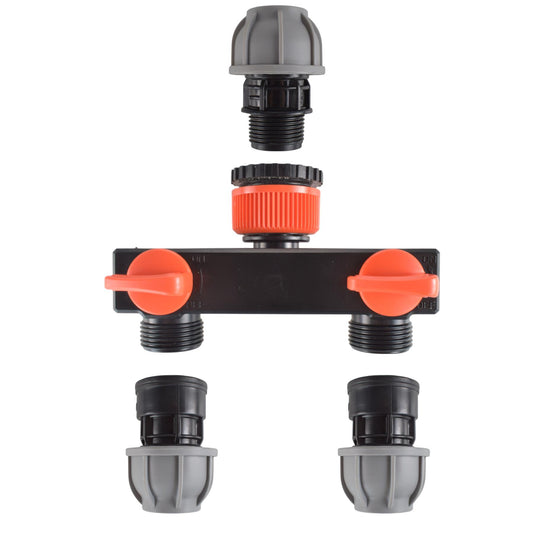 Tap Splitter with Valves and 32mm MDPE Straight Inlet/Outlet Kit
