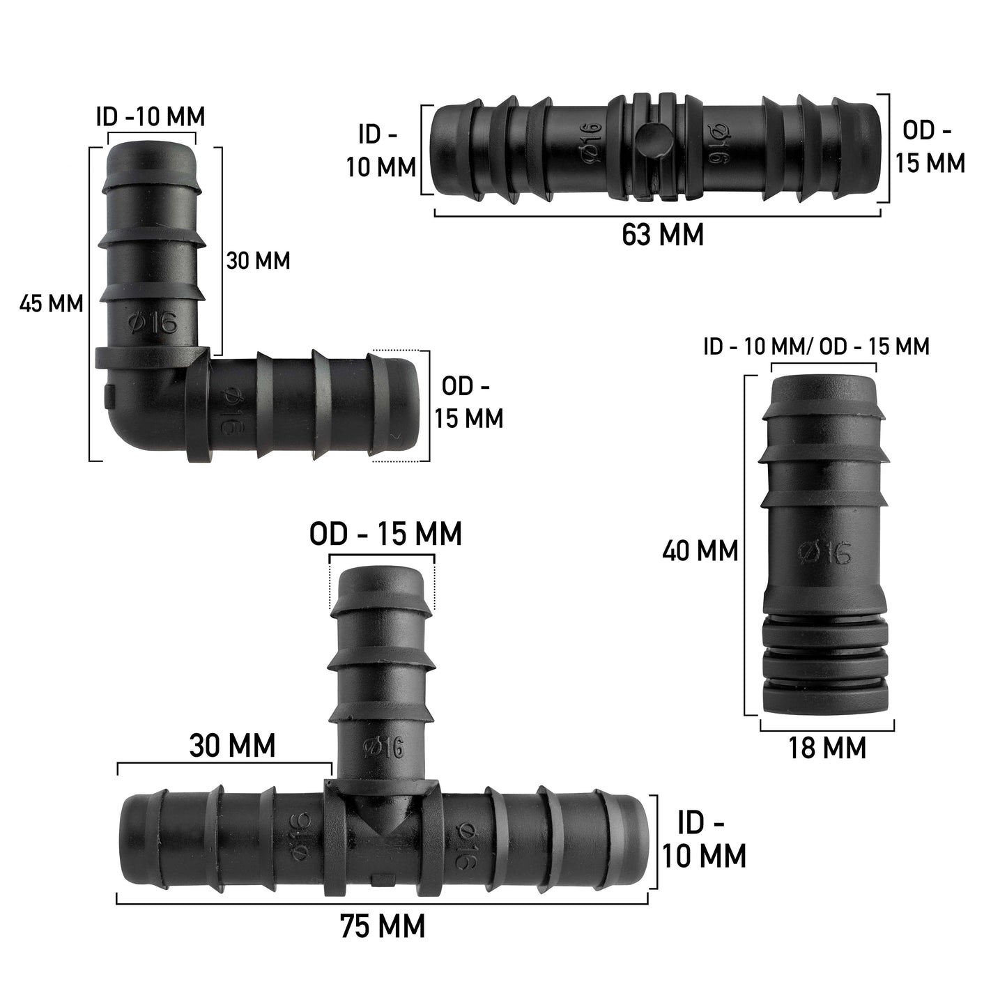 Mix 1/2" Barb Connectors HOZ10
