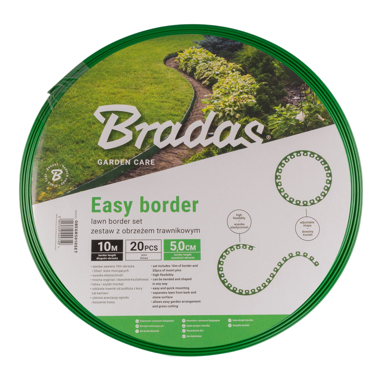 Lawn Border Set, Easy Border 50mm Green 10m with Pegs