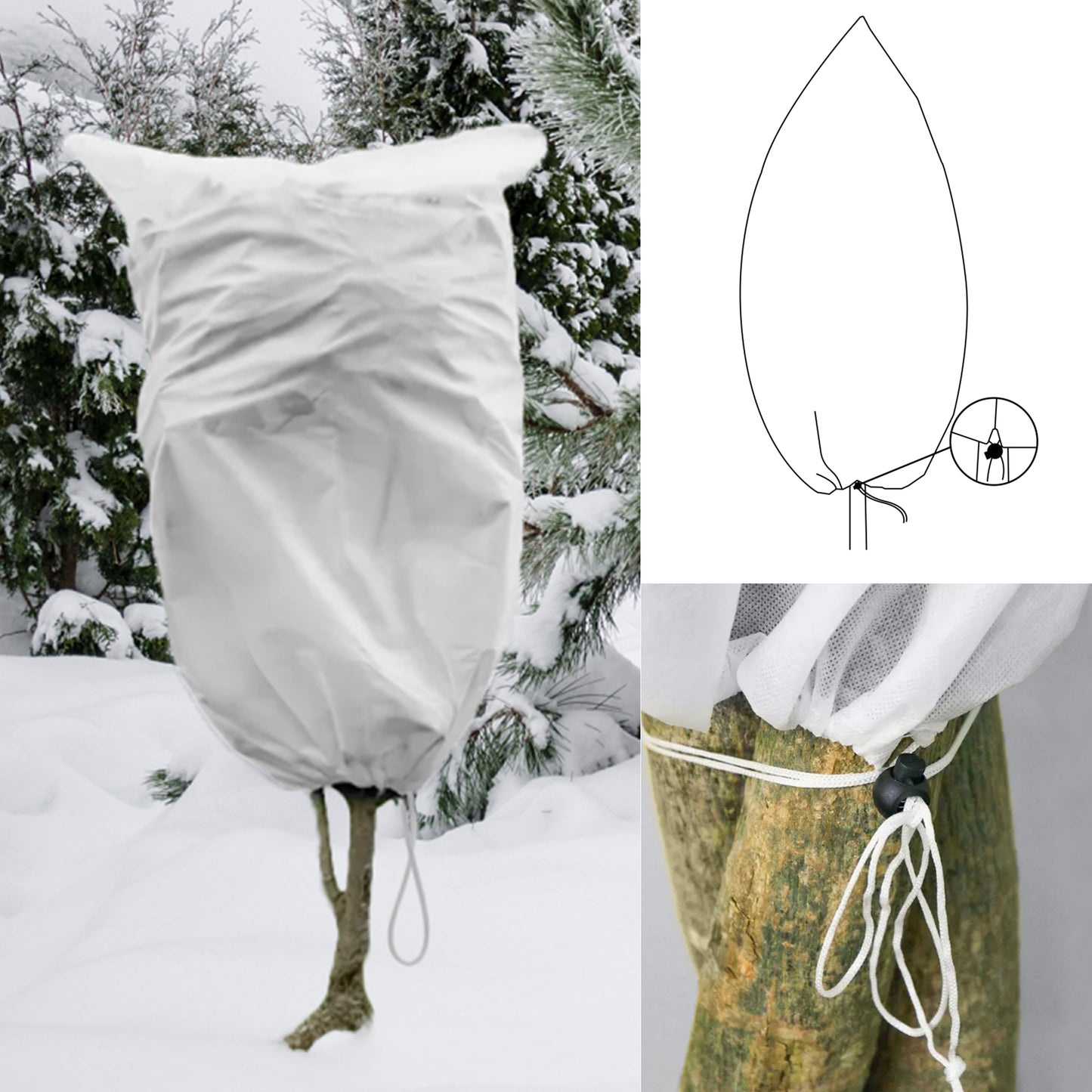 Protective Plant Cover, 50gsm Sack with Cord, Diameter: 45 cm, Size: 0.7m × 1.1 m