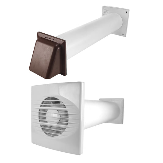 Through Wall Ventilation Kit RICO Timer Switch Fan with Brown External Vent