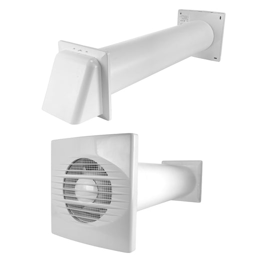 Through Wall Ventilation Kit RICO Timer Switch Fan with White External Vent