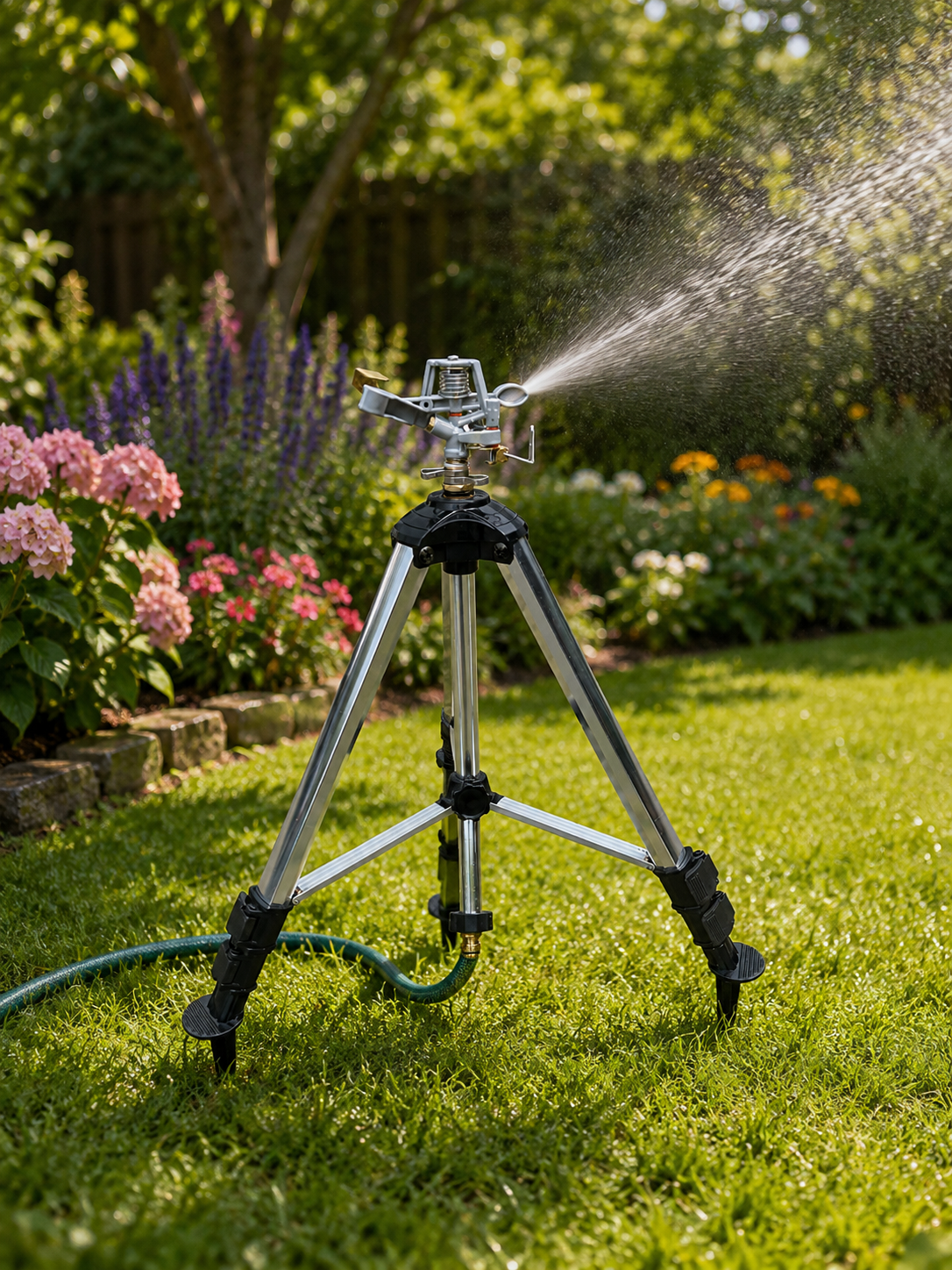 Aluminium Garden Sprinkler Tripod Stand 55-105cm Spiked Feet